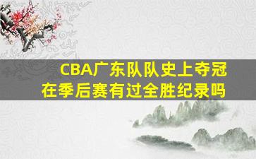 CBA广东队队史上夺冠在季后赛有过全胜纪录吗