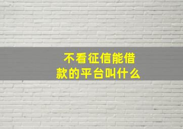 不看征信能借款的平台叫什么