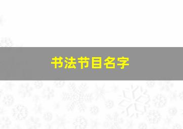 书法节目名字