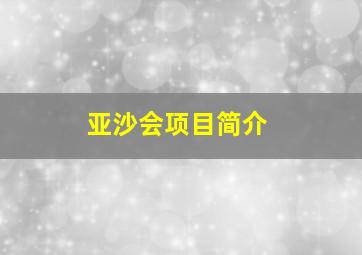 亚沙会项目简介