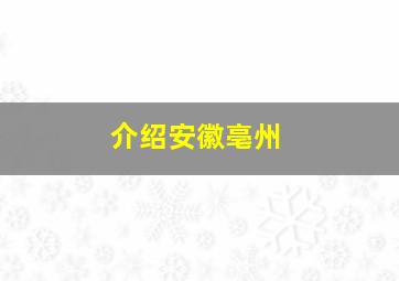 介绍安徽亳州