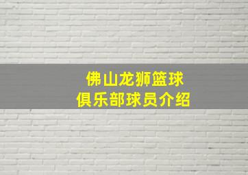 佛山龙狮篮球俱乐部球员介绍