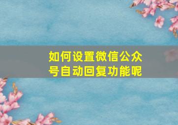 如何设置微信公众号自动回复功能呢