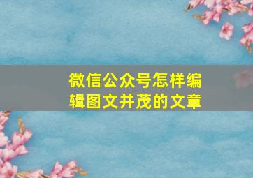 微信公众号怎样编辑图文并茂的文章