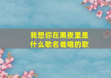 我想你在黑夜里是什么歌名谁唱的歌