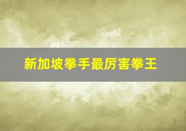 新加坡拳手最厉害拳王