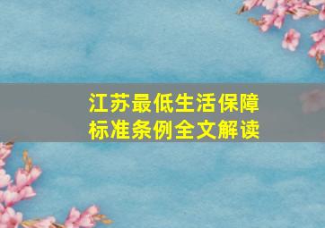 江苏最低生活保障标准条例全文解读