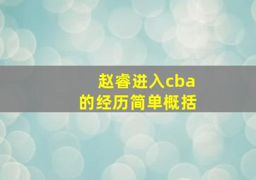 赵睿进入cba的经历简单概括